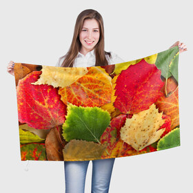 Флаг 3D с принтом Осень , 100% полиэстер | плотность ткани — 95 г/м2, размер — 67 х 109 см. Принт наносится с одной стороны | берёза | дары осени | жёлтый | зелёный | золотой | краски | красный | красота | листва | листья | наряд | оранжевый | осень | осина | покров | природа