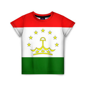Детская футболка 3D с принтом Таджикистан , 100% гипоаллергенный полиэфир | прямой крой, круглый вырез горловины, длина до линии бедер, чуть спущенное плечо, ткань немного тянется | Тематика изображения на принте: нации | страна | флаг