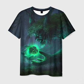 Мужская футболка 3D с принтом Лесной дух , 100% полиэфир | прямой крой, круглый вырез горловины, длина до линии бедер | Тематика изображения на принте: арт | волшебство | дерево | лесной дух | сфера