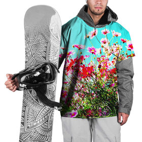 Накидка на куртку 3D с принтом Поле цветов , 100% полиэстер |  | Тематика изображения на принте: луг | пейзаж | розовый