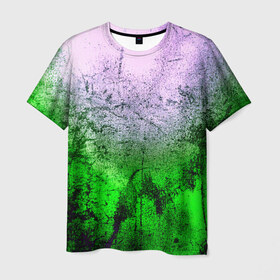 Мужская футболка 3D с принтом Потертость , 100% полиэфир | прямой крой, круглый вырез горловины, длина до линии бедер | Тематика изображения на принте: брызги | зеленый | шероховатость | яркий