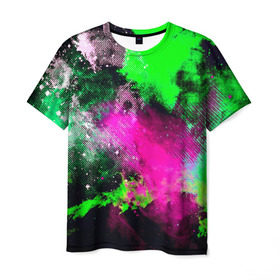 Мужская футболка 3D с принтом Брызги красок , 100% полиэфир | прямой крой, круглый вырез горловины, длина до линии бедер | кляксы | разноцветный | яркий