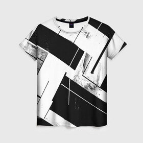 Женская футболка 3D с принтом Линии , 100% полиэфир ( синтетическое хлопкоподобное полотно) | прямой крой, круглый вырез горловины, длина до линии бедер | белый | геометрия | черный
