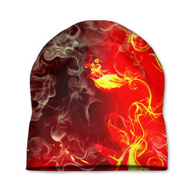 Шапка 3D с принтом Цветок в огне , 100% полиэстер | универсальный размер, печать по всей поверхности изделия | Тематика изображения на принте: дым | пламя