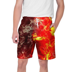 Мужские шорты 3D с принтом Цветок в огне ,  полиэстер 100% | прямой крой, два кармана без застежек по бокам. Мягкая трикотажная резинка на поясе, внутри которой широкие завязки. Длина чуть выше колен | дым | пламя