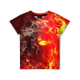 Детская футболка 3D с принтом Цветок в огне , 100% гипоаллергенный полиэфир | прямой крой, круглый вырез горловины, длина до линии бедер, чуть спущенное плечо, ткань немного тянется | дым | пламя