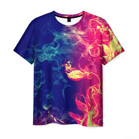 Мужская футболка 3D с принтом Цветок в огне 2 , 100% полиэфир | прямой крой, круглый вырез горловины, длина до линии бедер | дым | красный | пламя | черный