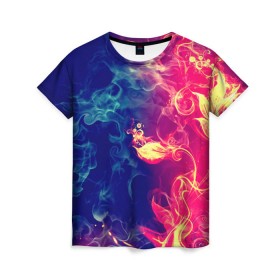 Женская футболка 3D с принтом Цветок в огне 2 , 100% полиэфир ( синтетическое хлопкоподобное полотно) | прямой крой, круглый вырез горловины, длина до линии бедер | дым | красный | пламя | черный