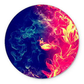 Коврик круглый с принтом Цветок в огне 2 , резина и полиэстер | круглая форма, изображение наносится на всю лицевую часть | Тематика изображения на принте: дым | красный | пламя | черный