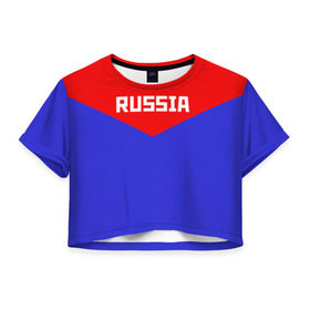 Женская футболка 3D укороченная с принтом Russia , 100% полиэстер | круглая горловина, длина футболки до линии талии, рукава с отворотами | 2016 | олимпиада | ретро | россия | сборная | сборная россии | советский союз | ссср
