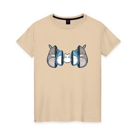 Женская футболка хлопок с принтом Totoro , 100% хлопок | прямой крой, круглый вырез горловины, длина до линии бедер, слегка спущенное плечо | anime | totoro | матрешка | миядзаки | тоторо | хаяо