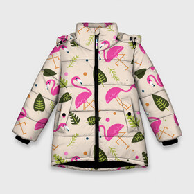 Зимняя куртка для девочек 3D с принтом Фламинго , ткань верха — 100% полиэстер; подклад — 100% полиэстер, утеплитель — 100% полиэстер. | длина ниже бедра, удлиненная спинка, воротник стойка и отстегивающийся капюшон. Есть боковые карманы с листочкой на кнопках, утяжки по низу изделия и внутренний карман на молнии. 

Предусмотрены светоотражающий принт на спинке, радужный светоотражающий элемент на пуллере молнии и на резинке для утяжки. | абстракция | арт | листья | фламинго | хипстеры
