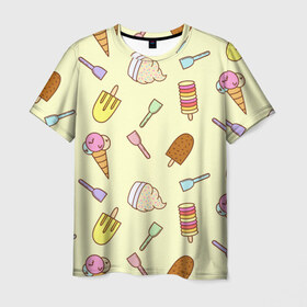 Мужская футболка 3D с принтом Мороженки , 100% полиэфир | прямой крой, круглый вырез горловины, длина до линии бедер | ice | icecream | арт | еда | мороженое