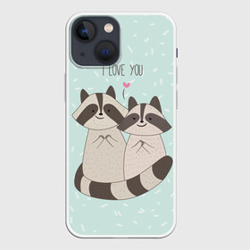 Чехол для iPhone 13 mini с принтом Влюбленные еноты ,  |  | love | еноты | животные | любовь