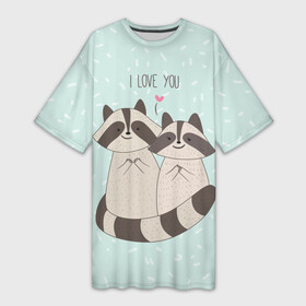 Платье-футболка 3D с принтом Влюбленные еноты ,  |  | love | еноты | животные | любовь