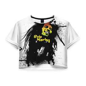 Женская футболка 3D укороченная с принтом Bob Marley , 100% полиэстер | круглая горловина, длина футболки до линии талии, рукава с отворотами | bob marley | боб марли | музыка | регги | ямайка