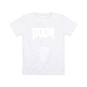 Детская футболка хлопок с принтом Doom 2016 , 100% хлопок | круглый вырез горловины, полуприлегающий силуэт, длина до линии бедер | Тематика изображения на принте: 2016 | doom | дум | игра | игры | кровь | череп | черепа