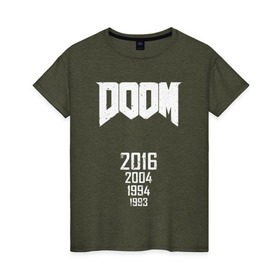 Женская футболка хлопок с принтом Doom 2016 , 100% хлопок | прямой крой, круглый вырез горловины, длина до линии бедер, слегка спущенное плечо | 2016 | doom | дум | игра | игры | кровь | череп | черепа