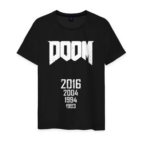 Мужская футболка хлопок с принтом Doom 2016 , 100% хлопок | прямой крой, круглый вырез горловины, длина до линии бедер, слегка спущенное плечо. | 2016 | doom | дум | игра | игры | кровь | череп | черепа