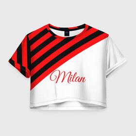 Женская футболка 3D укороченная с принтом AC Milan , 100% полиэстер | круглая горловина, длина футболки до линии талии, рукава с отворотами | 