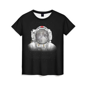 Женская футболка 3D с принтом Космонавт 1 , 100% полиэфир ( синтетическое хлопкоподобное полотно) | прямой крой, круглый вырез горловины, длина до линии бедер | astro | moon | space monkey | star | stars | астронавт | звезды | земля | космонавт | космос | луна | скафандр