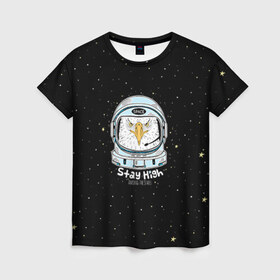 Женская футболка 3D с принтом Космонавт 7 , 100% полиэфир ( синтетическое хлопкоподобное полотно) | прямой крой, круглый вырез горловины, длина до линии бедер | astro | moon | space monkey | star | stars | астронавт | животные | звезды | земля | космонавт | космос | луна | скафандр