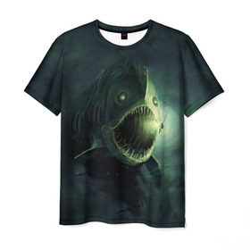 Мужская футболка 3D с принтом Рыба удильщик , 100% полиэфир | прямой крой, круглый вырез горловины, длина до линии бедер | Тематика изображения на принте: рыбалка
