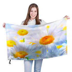 Флаг 3D с принтом Ромашки , 100% полиэстер | плотность ткани — 95 г/м2, размер — 67 х 109 см. Принт наносится с одной стороны | красота | поле | природа | ромашка | цветы