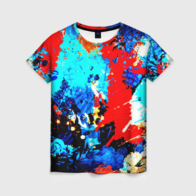 Женская футболка 3D с принтом Абстракция красок , 100% полиэфир ( синтетическое хлопкоподобное полотно) | прямой крой, круглый вырез горловины, длина до линии бедер | брызги | кляксы | цветной | яркий