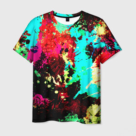Мужская футболка 3D с принтом Абстракция красок , 100% полиэфир | прямой крой, круглый вырез горловины, длина до линии бедер | 