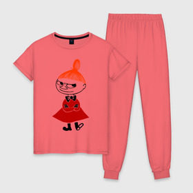 Женская пижама хлопок с принтом Малышка Мю , 100% хлопок | брюки и футболка прямого кроя, без карманов, на брюках мягкая резинка на поясе и по низу штанин | Тематика изображения на принте: муми тролль