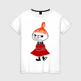 Женская футболка хлопок с принтом Малышка Мю , 100% хлопок | прямой крой, круглый вырез горловины, длина до линии бедер, слегка спущенное плечо | муми тролль