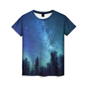 Женская футболка 3D с принтом Космос , 100% полиэфир ( синтетическое хлопкоподобное полотно) | прямой крой, круглый вырез горловины, длина до линии бедер | space | галактика | звёзды | космос | небо | ночное небо | ночь | северное сияние