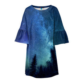 Детское платье 3D с принтом Космос , 100% полиэстер | прямой силуэт, чуть расширенный к низу. Круглая горловина, на рукавах — воланы | Тематика изображения на принте: space | галактика | звёзды | космос | небо | ночное небо | ночь | северное сияние