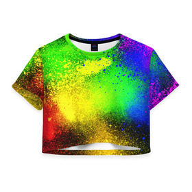 Женская футболка 3D укороченная с принтом Брызги красок , 100% полиэстер | круглая горловина, длина футболки до линии талии, рукава с отворотами | 