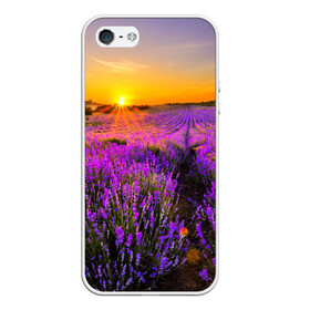 Чехол для iPhone 5/5S матовый с принтом Лавандовое поле , Силикон | Область печати: задняя сторона чехла, без боковых панелей | закат | лиловый | пейзаж | яркий