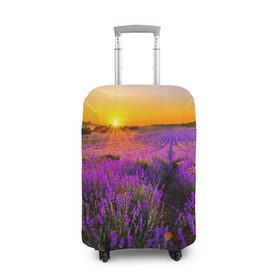 Чехол для чемодана 3D с принтом Лавандовое поле , 86% полиэфир, 14% спандекс | двустороннее нанесение принта, прорези для ручек и колес | Тематика изображения на принте: закат | лиловый | пейзаж | яркий