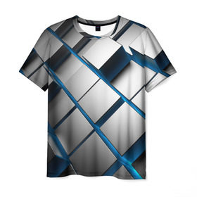 Мужская футболка 3D с принтом Текстура , 100% полиэфир | прямой крой, круглый вырез горловины, длина до линии бедер | квадраты | кубы | серый