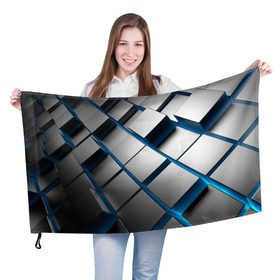 Флаг 3D с принтом Текстура , 100% полиэстер | плотность ткани — 95 г/м2, размер — 67 х 109 см. Принт наносится с одной стороны | квадраты | кубы | серый