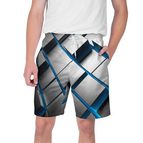 Мужские шорты 3D с принтом Текстура ,  полиэстер 100% | прямой крой, два кармана без застежек по бокам. Мягкая трикотажная резинка на поясе, внутри которой широкие завязки. Длина чуть выше колен | квадраты | кубы | серый