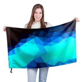 Флаг 3D с принтом Polygon , 100% полиэстер | плотность ткани — 95 г/м2, размер — 67 х 109 см. Принт наносится с одной стороны | полигоны | синий