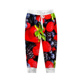 Детские брюки 3D с принтом Ягоды , 100% полиэстер | манжеты по низу, эластичный пояс регулируется шнурком, по бокам два кармана без застежек, внутренняя часть кармана из мелкой сетки | ежевика | клубника | малина | черника | ягода | ягодка