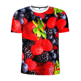 Мужская футболка 3D спортивная с принтом Ягоды , 100% полиэстер с улучшенными характеристиками | приталенный силуэт, круглая горловина, широкие плечи, сужается к линии бедра | Тематика изображения на принте: ежевика | клубника | малина | черника | ягода | ягодка