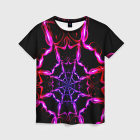 Женская футболка 3D с принтом Паутина , 100% полиэфир ( синтетическое хлопкоподобное полотно) | прямой крой, круглый вырез горловины, длина до линии бедер | калейдоскоп | разноцветный | яркий