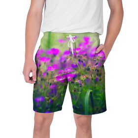 Мужские шорты 3D с принтом Цветы ,  полиэстер 100% | прямой крой, два кармана без застежек по бокам. Мягкая трикотажная резинка на поясе, внутри которой широкие завязки. Длина чуть выше колен | красота | лето | поле | цветок