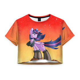 Женская футболка 3D укороченная с принтом Red Sky , 100% полиэстер | круглая горловина, длина футболки до линии талии, рукава с отворотами | my little pony | луна | пинки пай | пони | рарити | рейнбоу дэш | селестия | сумеречная искорка | флаттершай | эплджек