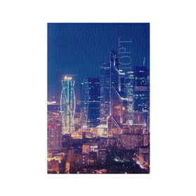Обложка для паспорта матовая кожа с принтом Ночная Москва , натуральная матовая кожа | размер 19,3 х 13,7 см; прозрачные пластиковые крепления | Тематика изображения на принте: город | москва сити | пейзаж