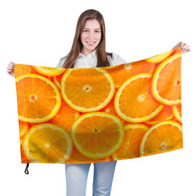 Флаг 3D с принтом Апельсины , 100% полиэстер | плотность ткани — 95 г/м2, размер — 67 х 109 см. Принт наносится с одной стороны | апельсин | долька | цитрус