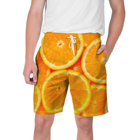 Мужские шорты 3D с принтом Апельсины ,  полиэстер 100% | прямой крой, два кармана без застежек по бокам. Мягкая трикотажная резинка на поясе, внутри которой широкие завязки. Длина чуть выше колен | апельсин | долька | цитрус