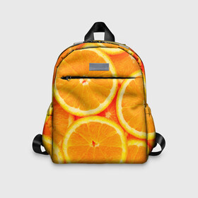 Детский рюкзак 3D с принтом Апельсины , 100% полиэстер | лямки с регулируемой длиной, сверху петелька, чтобы рюкзак можно было повесить на вешалку. Основное отделение закрывается на молнию, как и внешний карман. Внутри дополнительный карман. По бокам два дополнительных кармашка | Тематика изображения на принте: апельсин | долька | цитрус